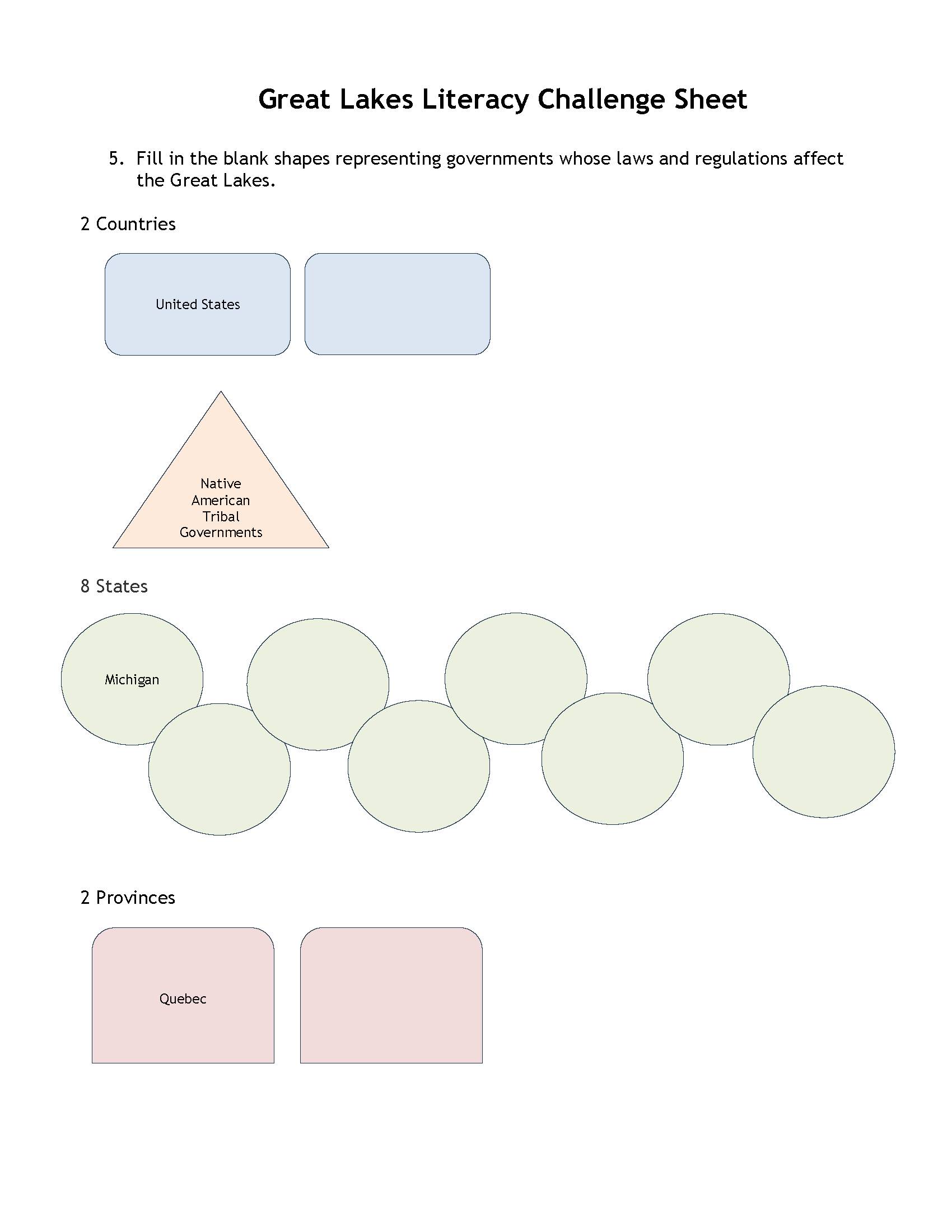 Student page of Great Lakes Literacy Principles Challenge